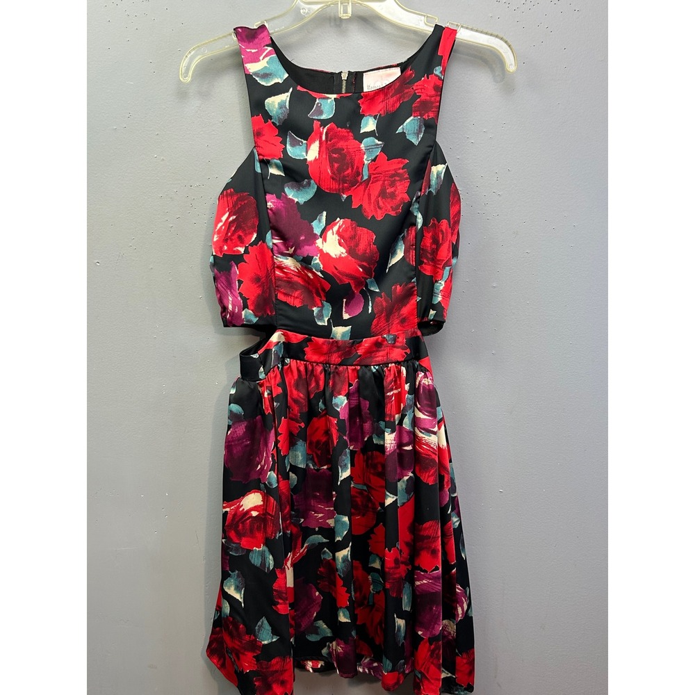 Romeo & Juliet Couture Dress Womens Small Black Red Floral Cutout Fit Flare